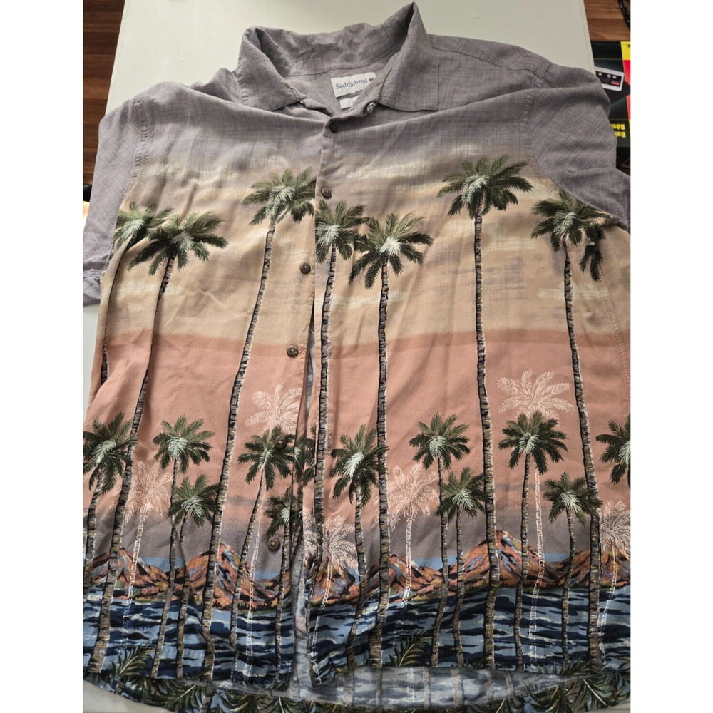 Saddlebred Classic Fit Men's Tropical Palm Tree Print Button Up Shirt XXL